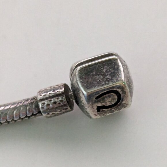 CHAM 925 Sterling Silver 3 Charm Breast Cancer Awareness Snake Bracelet - Picture 5 of 7